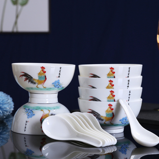 羊脂白玉瓷中式 复古怀旧公鸡碗高级感陶瓷餐具金边大鸡公菜碗饭碗