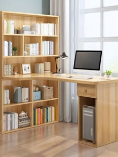 电脑台式 桌书桌书柜一体家用卧室简易书架组合转角办公桌