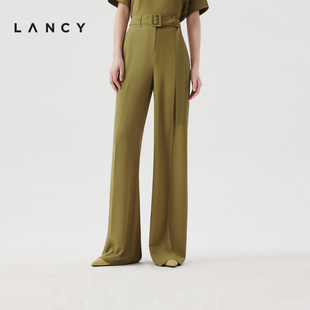LANCY 朗姿2024夏季 裤 女士高级感直筒裤 高腰拖地品牌真丝西装 新款