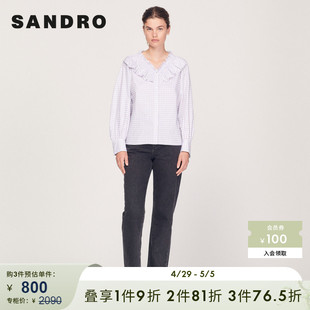 Outlet女装 法式 SANDRO 衬衫 上衣SFPCM00732 简约格子娃娃领长袖
