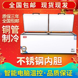 妮雪不锈钢内胆大冰柜商用大容量超大卧式 冷藏冷冻冰箱速冻单温铜