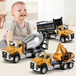工程车玩具回力工程车消防套装 合金车模挖土机儿童玩具汽车模型