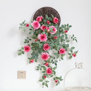 玫瑰假花壁挂墙面遮挡绿植室内橱窗阳台管道缠绕装 饰塑料花藤