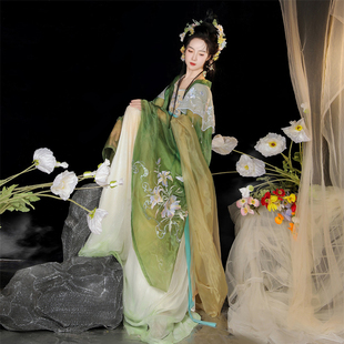 款 日常夏季 原创汉服女诃子裙绿色古装 衫 素套装 中国风汉元 黄色大袖