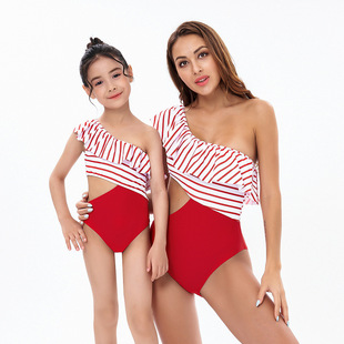 海边亲子装 母女泳衣儿童2023新款 网红女款 游泳衣海边沙 女童泳装