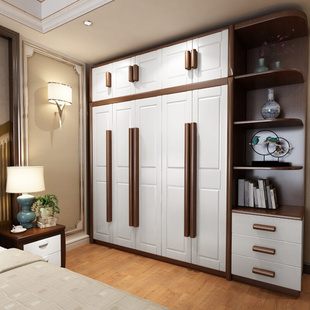 新中式 实木衣柜家用卧室衣柜实木衣橱四门2.5米橡木衣柜原木转角