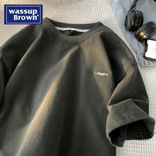 WASSUP夏季 短袖 T恤潮牌半袖 男士 纯棉刺绣休闲圆领套头衫 上衣 新款