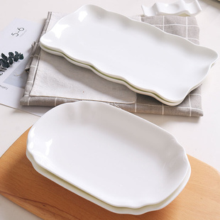 日式 寿司碟子点心碟子不规则创意欧式 个性 纯白色陶瓷家用鱼盘骨瓷