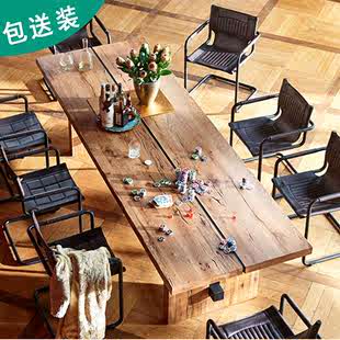 实木侘寂风餐桌复古岛台茶桌北欧风格 桌子原木宴会2米工业风大板