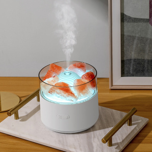 新款 盐石香薰机家用大雾量卧室七彩夜灯桌面小型空气加湿器