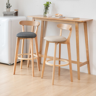 北欧全实木小吧台桌椅组合家用简约高脚长条桌客厅靠墙隔断咖啡桌
