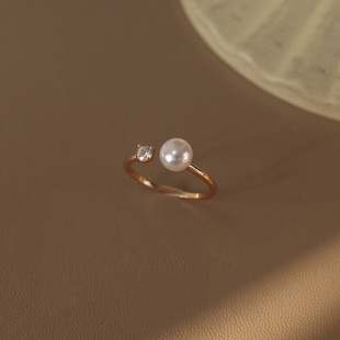 天然珍珠925银镀18k金戒指小众设计高级食指戒女新款 时尚 个性 手饰