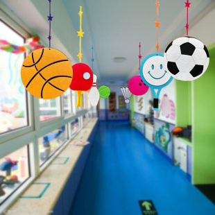 幼儿园吊饰教室走廊店铺装 饰布置体育运动风足球篮球创意空中挂饰