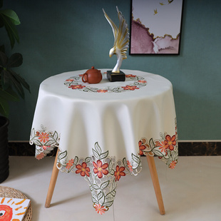 中式 正方形桌布台布家用方桌布圆桌布布艺圆形田园大绣花餐桌布