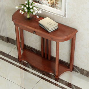 木阁調新中式 玄关桌实木靠墙超窄桌子简约美式 半圆装 饰台小条案端