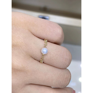 18k金仙女款 可调节戒指5 5.5mm 无瑕强光天然珍珠戒指