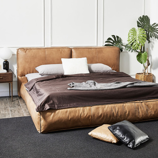 DOJUS北欧轻奢真皮床现代简约双人床1.8米主卧大床意式 婚床软包床