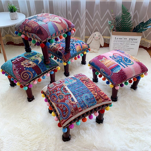 吉祥猫矮凳子ins北欧卡通换鞋 凳儿童实木小板凳客厅家用沙发软凳