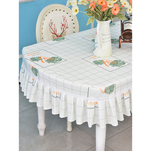 椭圆形桌套白色布艺桌中间伸缩桌布格子简约i现代新款 布餐桌.定制