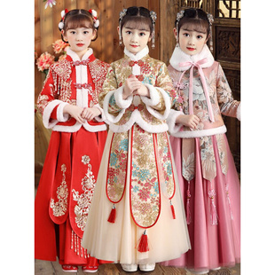汉服女童新年装 中国风古装 加绒儿童装 冬季 拜年服女孩加厚冬装 唐装