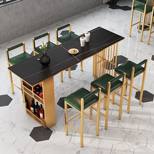 轻奢岩板吧台桌家用意式 客厅隔断北欧休闲多功能大理石高脚长桌椅