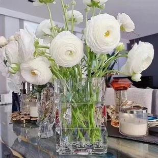 透明玻璃花瓶客厅矩形餐桌轻奢插花装 饰摆件工艺品璀璨花瓶