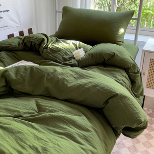 学生宿舍床上三件套单人被子床上用品被套床单非纯棉全棉四件套绿