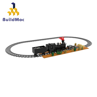 BuildMOC拼装 积木玩具创意电动回到未来火车场景时间时光列车轨道