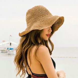 出游防晒遮阳帽韩版 度假凉帽海边沙滩帽子潮 百搭可折叠草帽女夏季