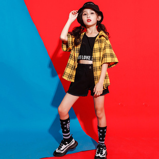 走秀露脐格子儿童爵士舞蹈表演出服装 嘻哈女童街舞套装 新款 潮韩版