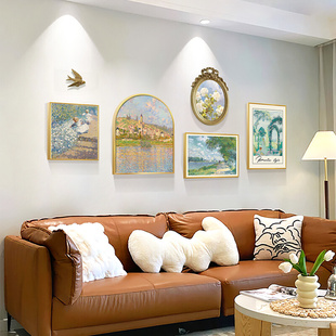 莫奈客厅装 饰画沙发背景墙挂画小众复古法式 风景油画轻奢美式 壁画