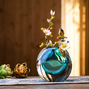 珐琅彩玻璃花瓶客厅摆件手工创意轻奢家居装 饰柜艺术品 高档新款