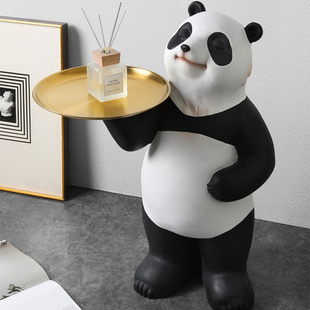 北欧创意熊猫落地摆件大型客厅迎宾托盘收纳店铺房间家居软装 饰品