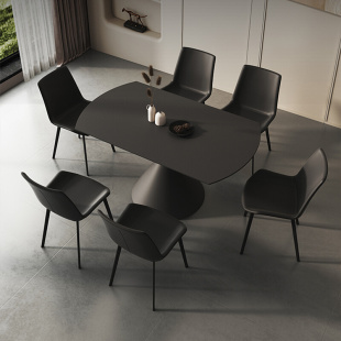 黑色岩板餐桌可变圆桌约家用小户型两用旋转伸缩圆餐桌