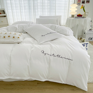 四件套白色民宿床上用品四季 通用床单被罩水洗棉简约宾馆三件套4