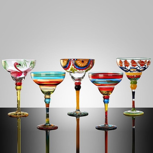 手绘个性 创意酒杯玛格丽特杯彩绘水晶玻璃杯三角杯高脚杯酒吧家居