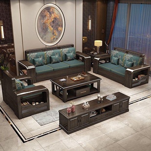 现代新中式 紫金檀木实木沙发全实木简约客厅家用储物转角沙发组合