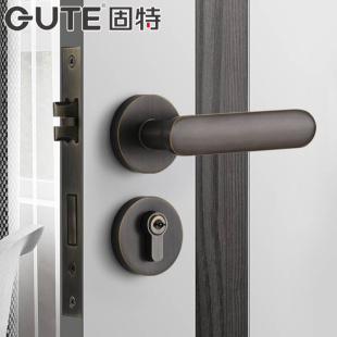 固特门锁纯铜室内卧室房门静音分体锁现代简约家用黄铜木门锁具