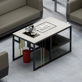 简约现代岩板茶几多功能灰色岩板石功夫茶几双层小茶桌办公室家具