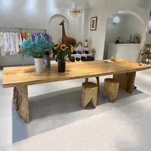 服装 店原木展示桌实木中岛流水台创意大板桌中间摆放展示台泡茶桌