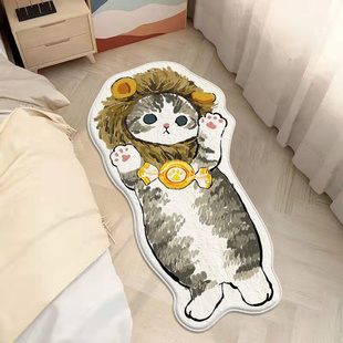 卧室地垫 卡通猫咪仿羊绒床边毯家用吸水地毯可水洗沙发茶几垫