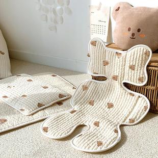 婴儿推车坐垫刺绣四季 韩国通用宝宝透气ins纯棉手可机洗安全座椅