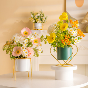 玫瑰假花摆放塑料花摆件仿真花瓶花卉北欧餐桌花组合客厅绢花室内