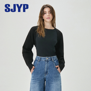 优雅短款 法式 针织披肩式 韩国SJYP 新款 2024春季 套上衣 袖 开衫