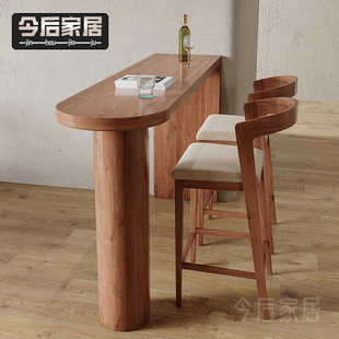 实木吧台桌家用小户型高脚隔断长条窄桌阳台吧台桌靠窗一体式 美式