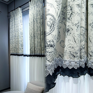 法式 复古高档客厅阳台书房卧室双层黑白小众新创意美式 定制款 窗帘