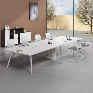 会议桌长桌简约现代小型办公桌椭圆北欧会议室桌椅组合白色洽谈桌
