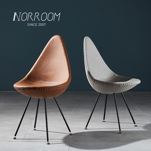 NORROOM设计师轻奢餐椅家用铁艺靠背皮椅水滴椅子咖啡厅洽谈凳子