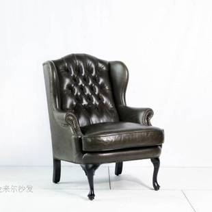 老虎椅 美式 单人皮艺沙发新古典休闲沙发椅欧式 椅子客厅家具脚蹬