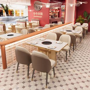 网红火锅烤肉店卡座沙发自助餐饭店商用靠墙不锈钢桌子桌椅组合
